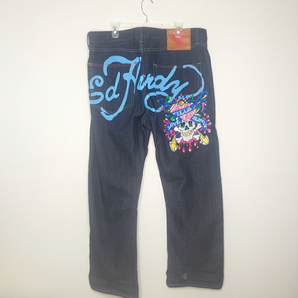 Don Ed Hardy Love Kills Slowly Embroidered Jeans Y2K 2008 Size 42x32